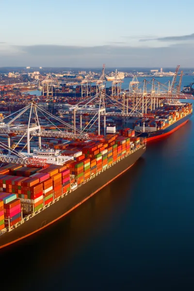 Cargo ships docked in Southampton