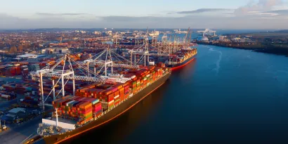 Cargo ships docked in Southampton