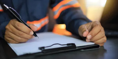 Seafarer writing on clipboard