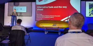 Ben Craig, Maritime and Coastguard Agency’s Zero Emissions Shipping Technical Specialist, presenting at the National Oceanographic Centre. 