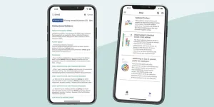Two phones displaying various sections of the Official MCA Guidance app