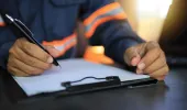 Seafarer writing on clipboard