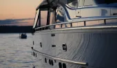 Side of yacht at sunset