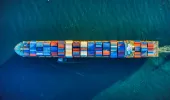 Aerial view of container ship
